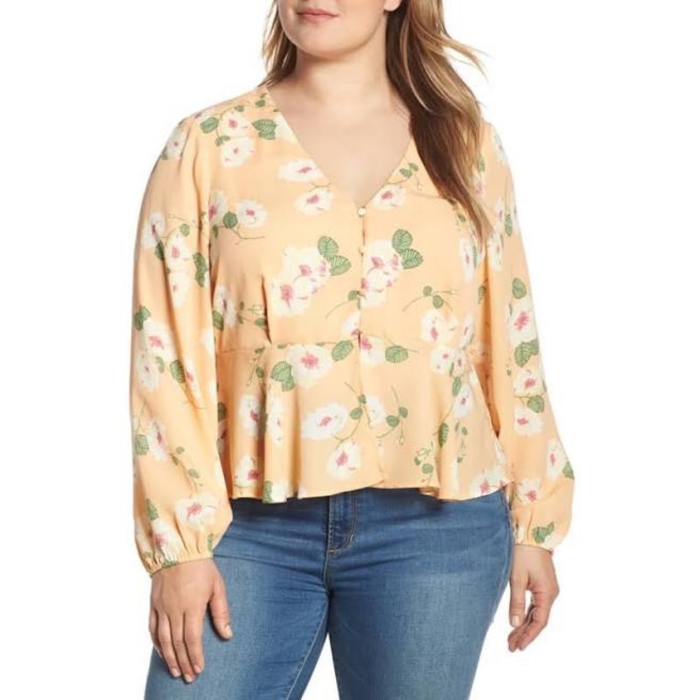 Leith Long Sleeve Button-up Peplum Blouse Size XL